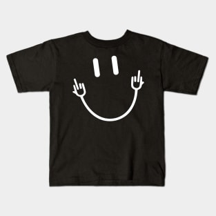 Smile Face Middle Finger Funny Sarcasm Meme Quote Kids T-Shirt